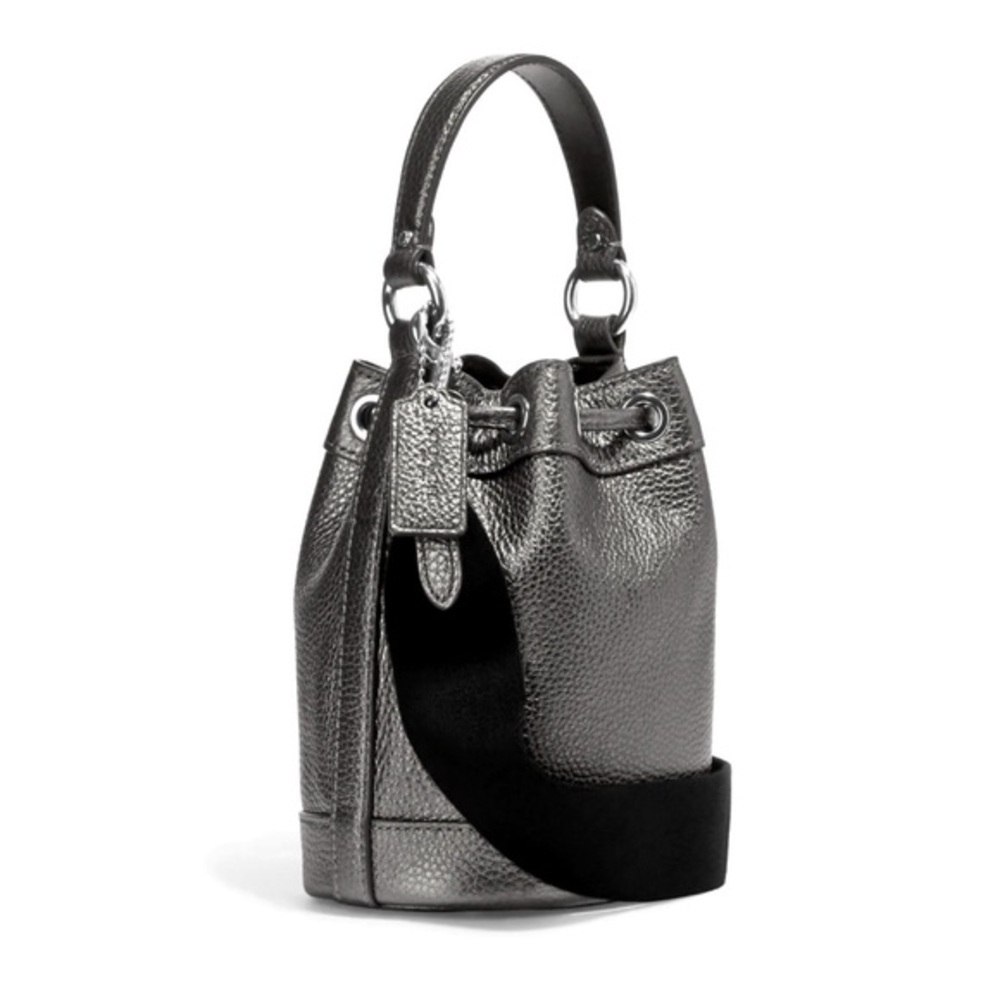 NWT COACH DEMPSEY DRAWSTRING BUCKET BAG 15 IN SILVER/METALLIC GUNMETAL CROSSBODY - Picture 5 of 14